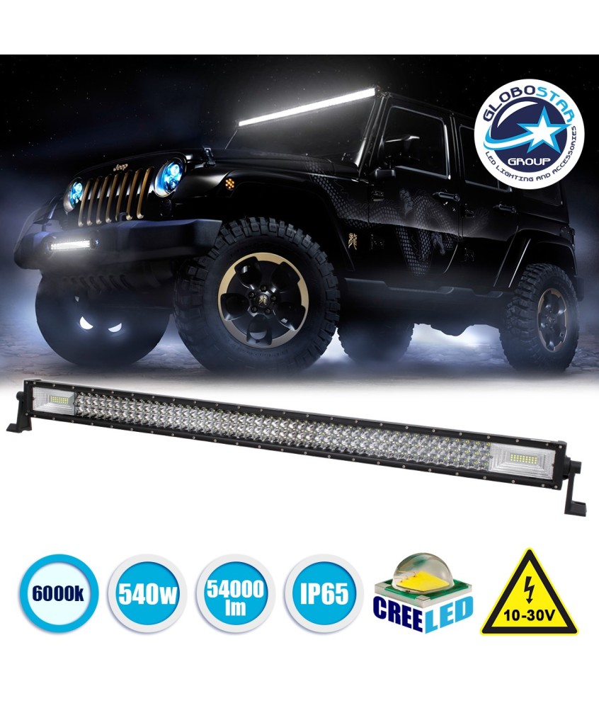 GloboStar® 85484 PRO Series Μπάρα Ίσια - Straight TRI-ROW 7D για Αυτοκίνητα & Φορτηγά LED CREE XBD 540W 54000lm 15° & 60° DC 10-30V Αδιάβροχη IP65 Ψυχρό Λευκό 6000K